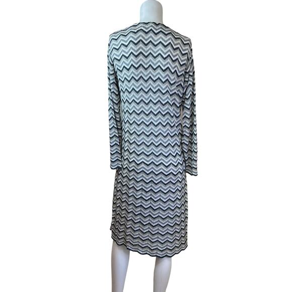 French Rags Blue White & Grey Chevron Design Knit Long Cardigan Duster sz 2=M - Picture 3 of 10